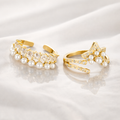 Copper plated real gold inlaid zircon pearl geometric opening ring for women's high-end ring